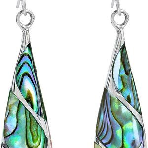 NEW! Vintage Abalone Shell Streak Teardrop .925 Sterling Silver Dangle Earrings